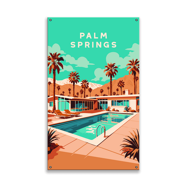 Palm Springs Pool Scene: Smooth Finish - Wood & Metal Wall Art