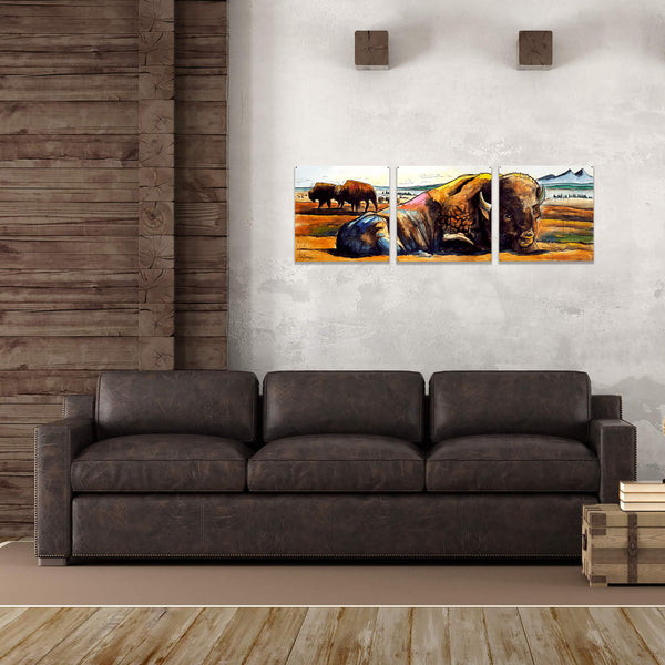 American Bison: 3-Piece Wood & Metal Wall Art