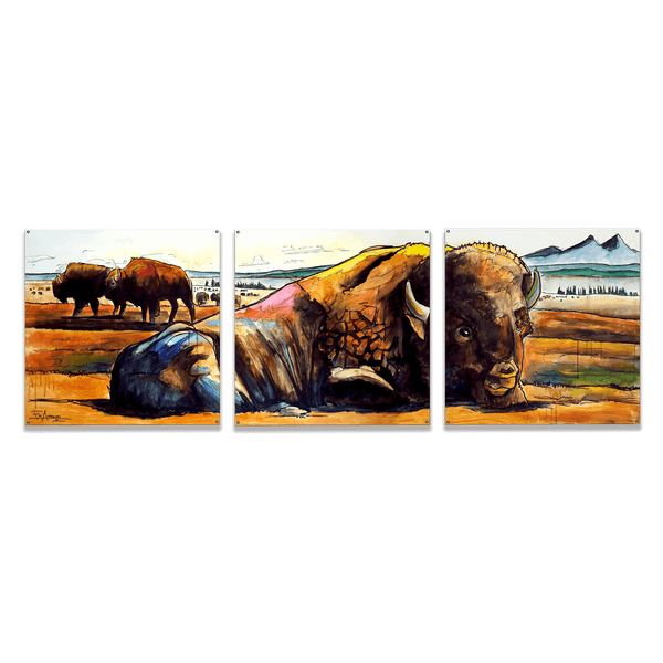 American Bison: 3-Piece Wood & Metal Wall Art