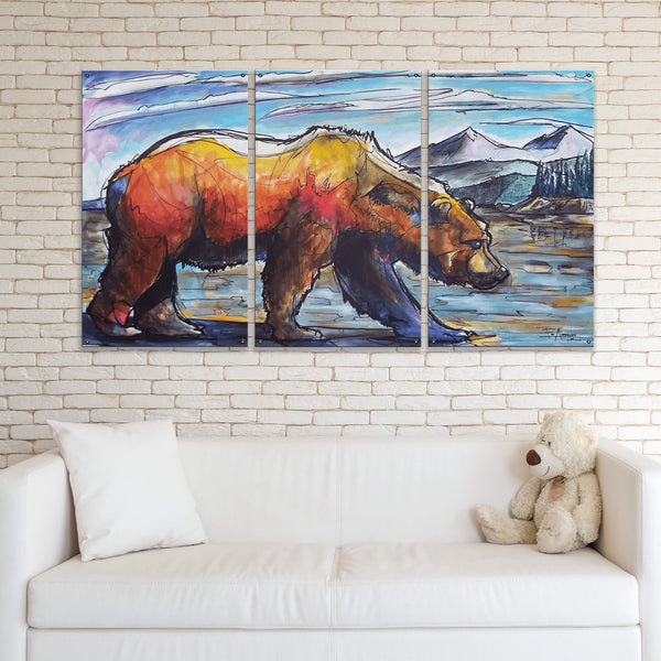 Grizzly Country: 3-Piece Wood & Metal Wall Art
