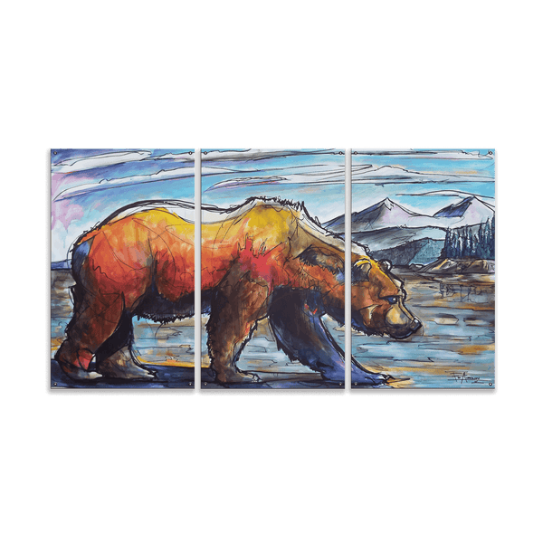 Grizzly Country: 3-Piece Wood & Metal Wall Art