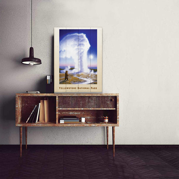 Yellowstone National Park Grizzly and Geyser - Wood & Metal Wall Art