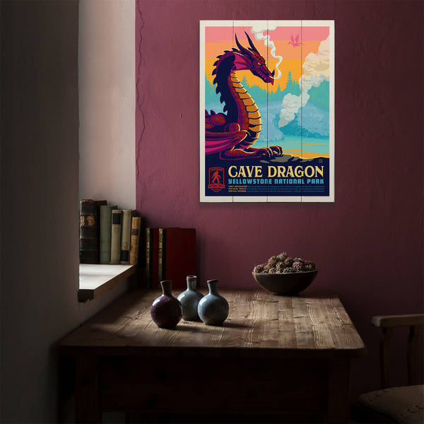 Cave Dragon: Yellowstone's Fiery Secrets - Wood & Metal Wall Art