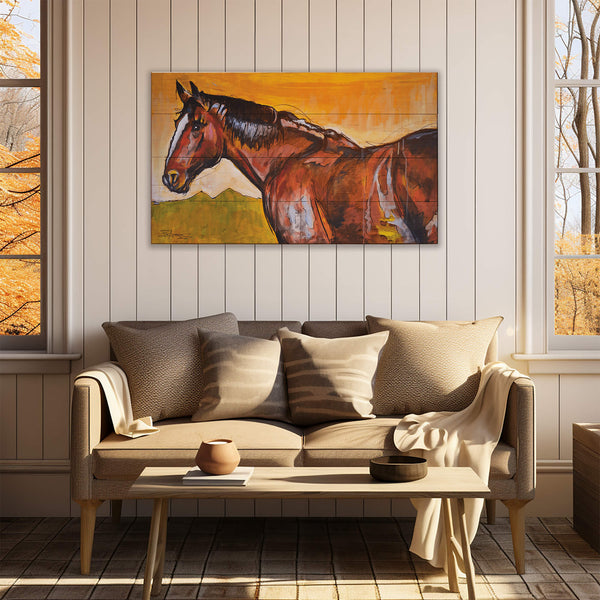 Horse in the Sunset Glow - Wood & Metal Wall Art