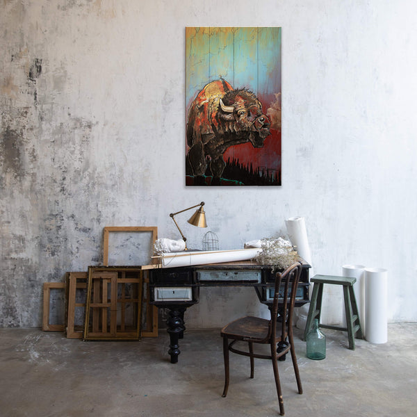Bison Rendezvous - Wood & Metal Wall Art