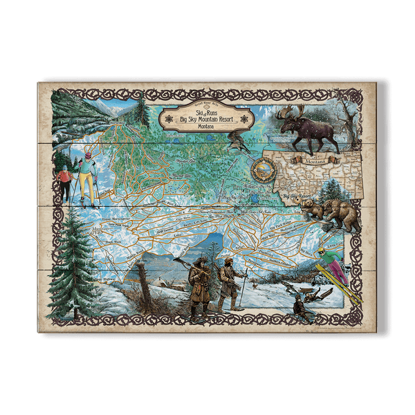 Ski Runs of Big Sky Mountain Resort, Montana - Wood & Metal Wall Art