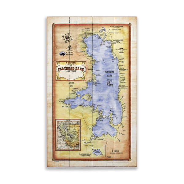 A New Map of Flathead Lake, Montana - Wood & Metal Wall Art