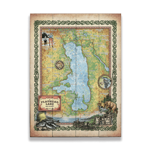 Flathead Lake, Montana: Illustrated Map - Wood & Metal Wall Art