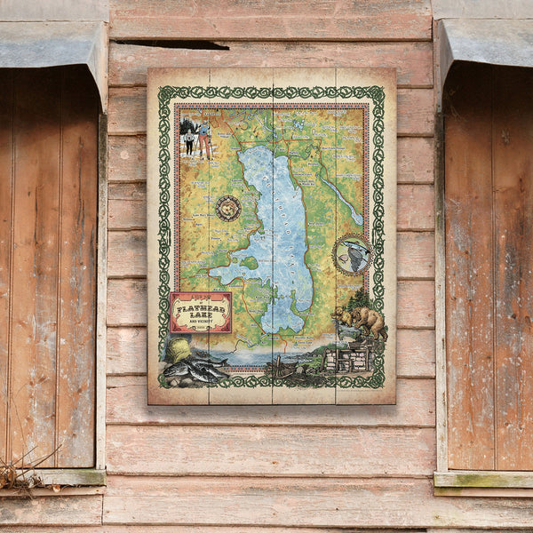 Flathead Lake, Montana: Illustrated Map - Wood & Metal Wall Art