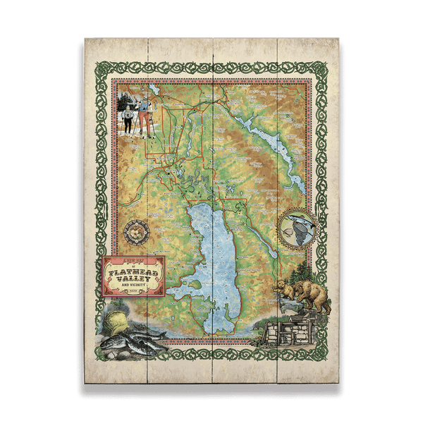 Flathead Valley Montana: Illustrated Map - Wood & Metal Wall Art