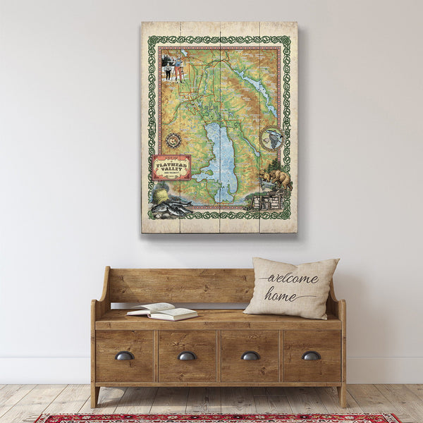 Flathead Valley Montana: Illustrated Map - Wood & Metal Wall Art