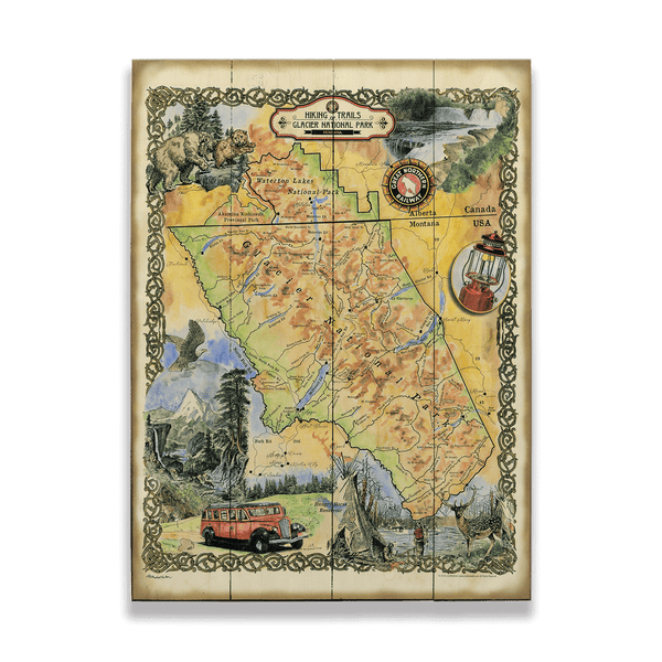 Glacier National Park Hiking Trails - Wood & Metal Wall Art