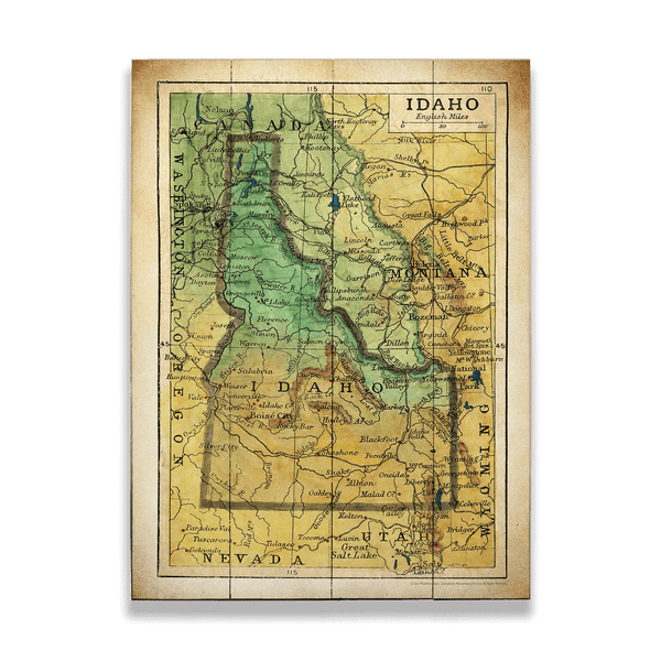 Historic 1906 Map of Idaho - Wood & Metal Wall Art