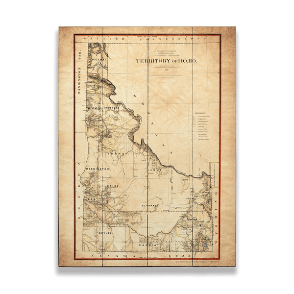 Historic Map of the Idaho Territory - Wood & Metal Wall Art