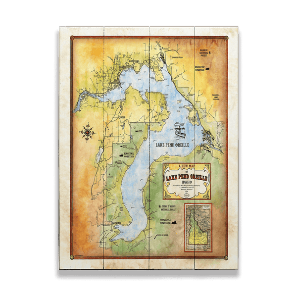 Lake Pend Oreille, Idaho: Illustrated - Wood & Metal Wall Art