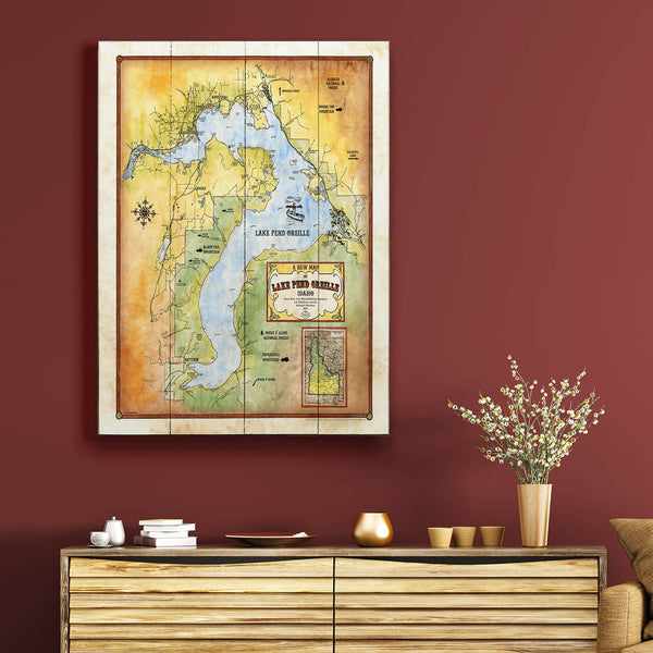Lake Pend Oreille, Idaho: Illustrated - Wood & Metal Wall Art