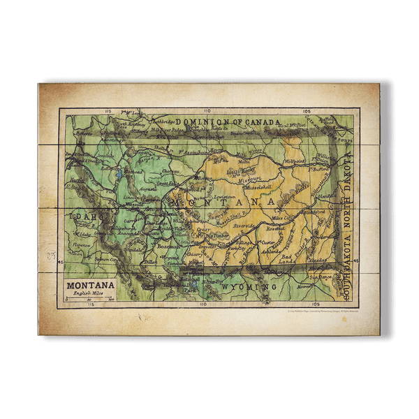 Historic Map of Montana - Wood & Metal Wall Art