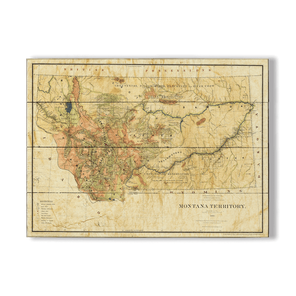 Historic Map of the Montana Territory - Wood & Metal Wall Art