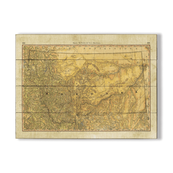 Historic Map of Montana Wagon Roads - Wood & Metal Wall Art