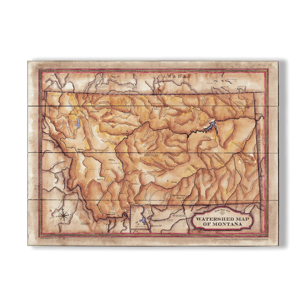 Watershed Map of Montana - Wood & Metal Wall Art