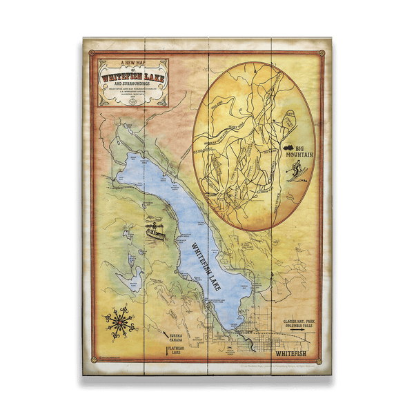 A New Map of Whitefish Lake, Montana - Wood & Metal Wall Art