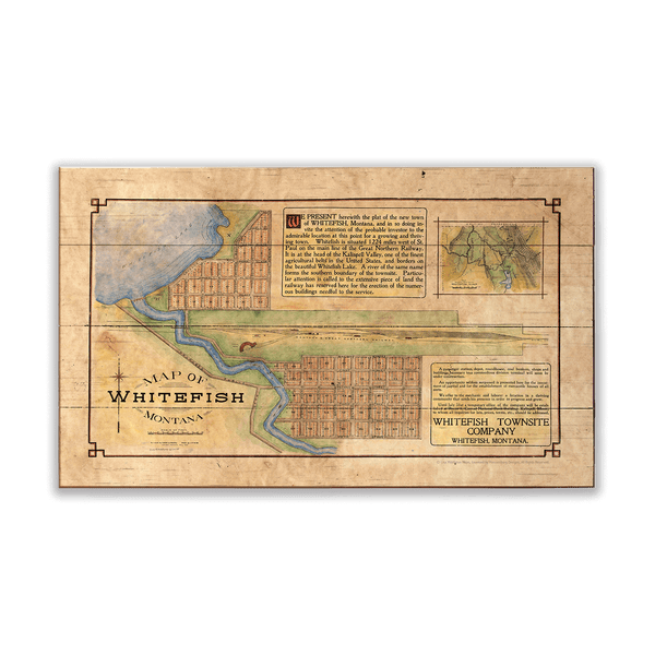 Historic Map of Whitefish, Montana WFMT - Wood & Metal Wall Art
