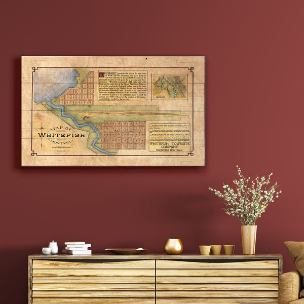 Historic Map of Whitefish, Montana WFMT - Wood & Metal Wall Art