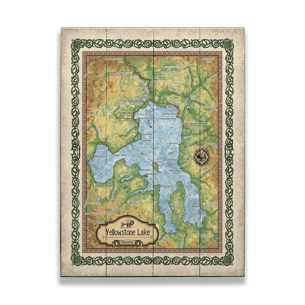 Yellowstone Lake: Illustrated Map - Wood & Metal Wall Art