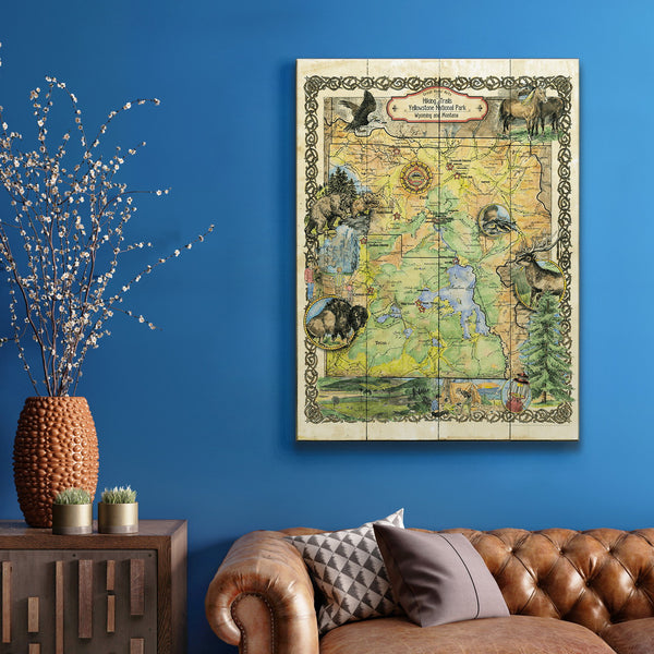 Yellowstone Hiking Trails: Illustrated Map - Wood & Metal Wall Art