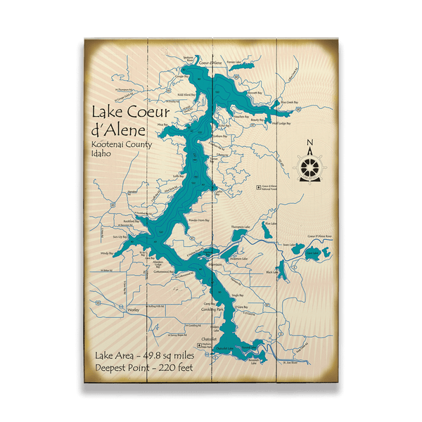 Lake Coeur d'Alene, Idaho - Wood & Metal Wall Art