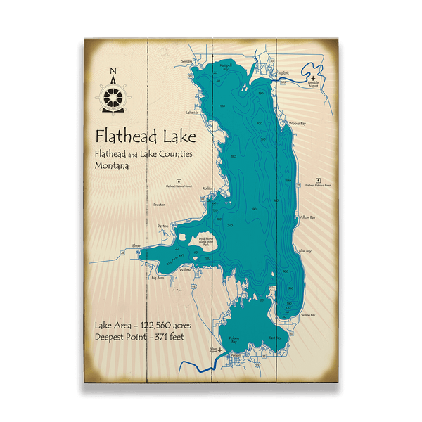 Flathead Lake, Montana - Wood & Metal Wall Art