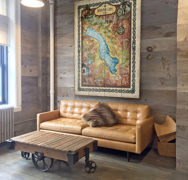 Whitefish Lake, Montana: Illustrated Map - Wood & Metal Wall Art