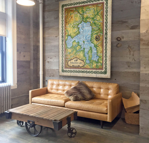 Yellowstone Lake: Illustrated Map - Wood & Metal Wall Art