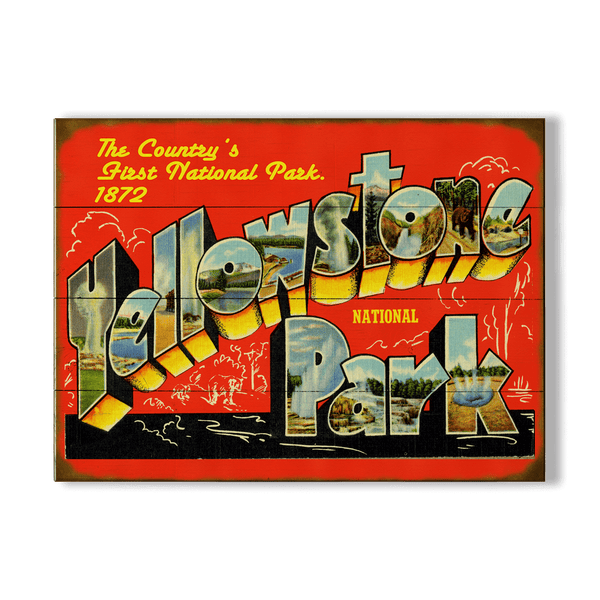 Yellowstone National Park Vintage Travel Sign - Wood & Metal Wall Art