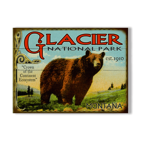 Glacier: Bear & Meadow Scene - Wood & Metal Wall Art