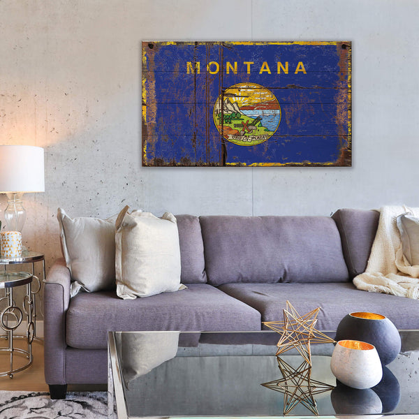 Heavily Weathered Montana Flag - Wood & Metal Wall Art