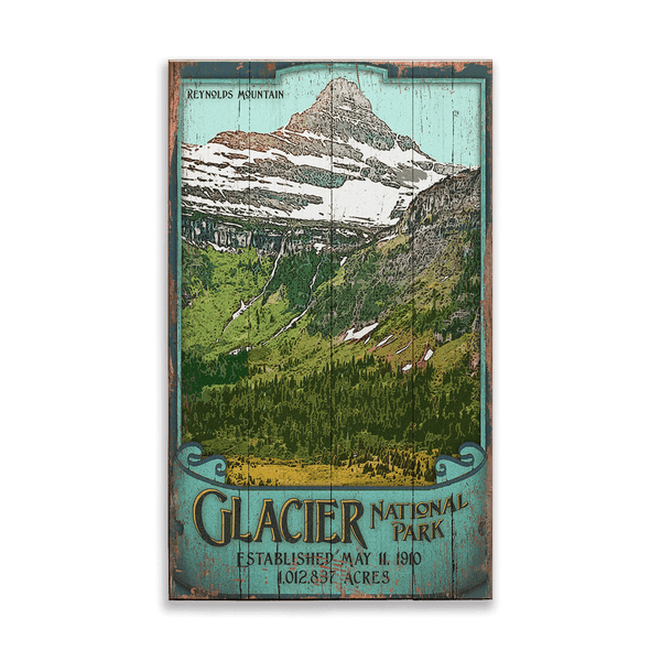 Reynolds Mountain at Glacier National Park: Distressed Finish - Wood & Metal Wall Art