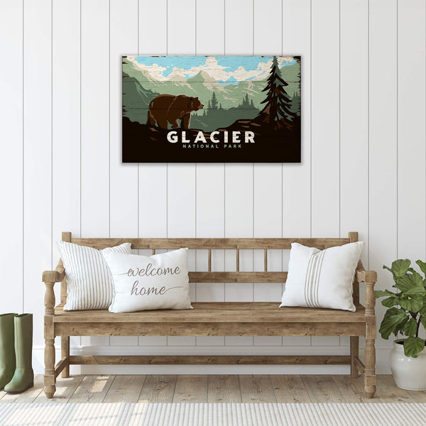 Grizzly at Glacier: Distressed Version - Wood & Metal Wall Art