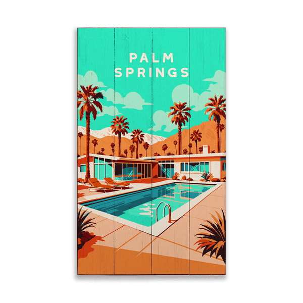 Palm Springs Pool Scene: Smooth Finish - Wood & Metal Wall Art