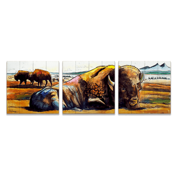 American Bison: 3-Piece Wood & Metal Wall Art