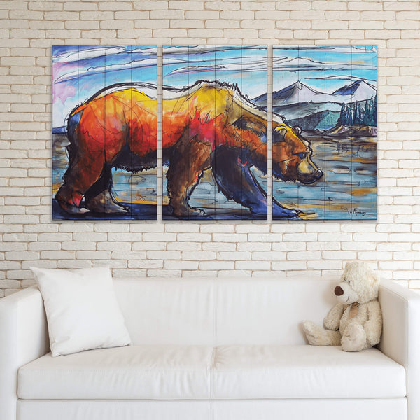 Grizzly Country: 3-Piece Wood & Metal Wall Art