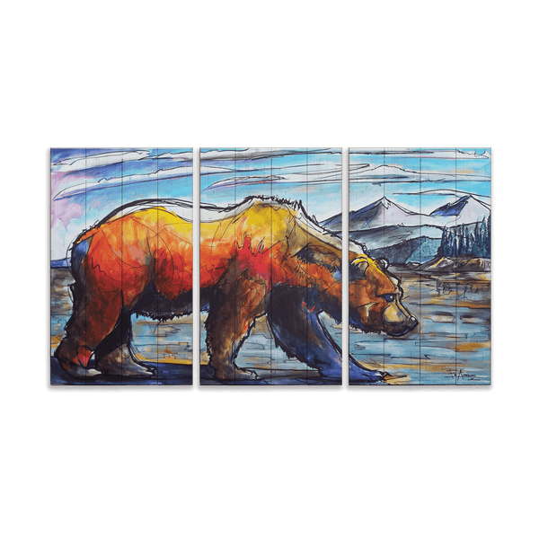 Grizzly Country: 3-Piece Wood & Metal Wall Art