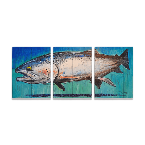 Steelhead Splendor: 3-Piece Wood & Metal Wall Art