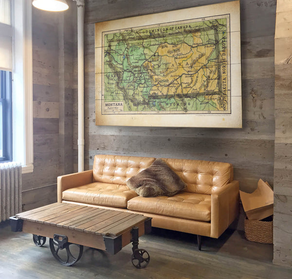 Historic Map of Montana - Wood & Metal Wall Art