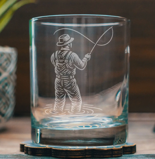Fly Fisherman Old Fashioned Drinking Glass