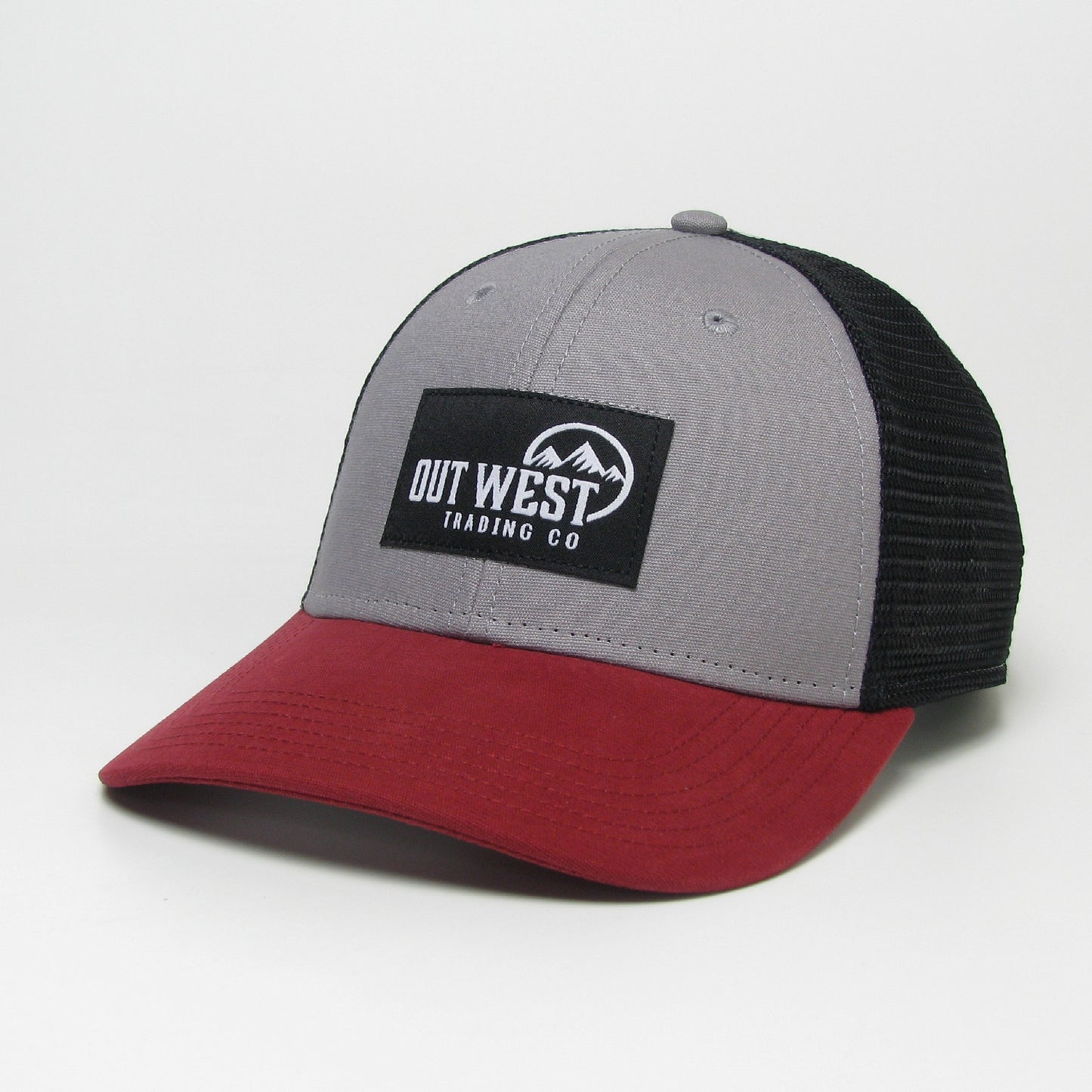 Out West Trading Co Grey/Red Mid-Pro Trucker Hat