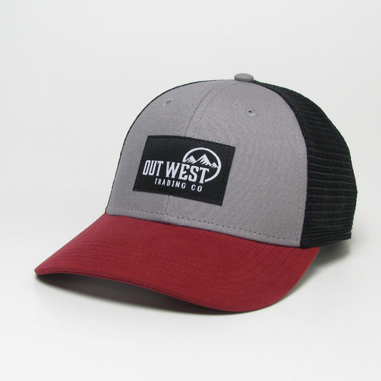 Out West Trading Co Grey/Red Mid-Pro Trucker Hat